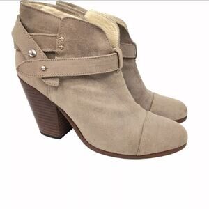 EUC $495 Rag & Bone Harrow Leather Booties Suede Grey Greige Ankle Boots Cute